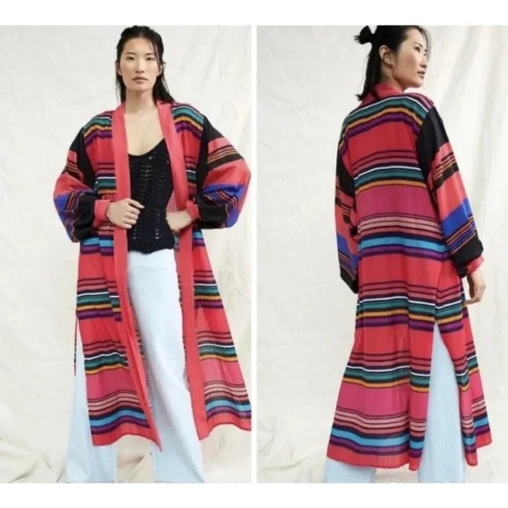 Anthropologie "Conditions Apply" Kimono Stripe Cover-Up Pink Multicolor One Size